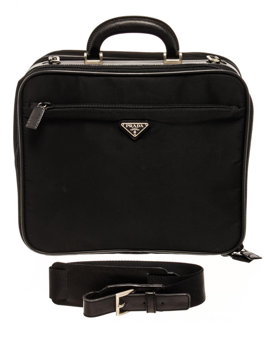 Prada Black Tessuto and Saffiano Leather Porta Computer Bag