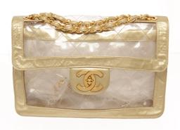 Chanel Vinyl Gold Lambskin Flap Maxi Shoulder Bag