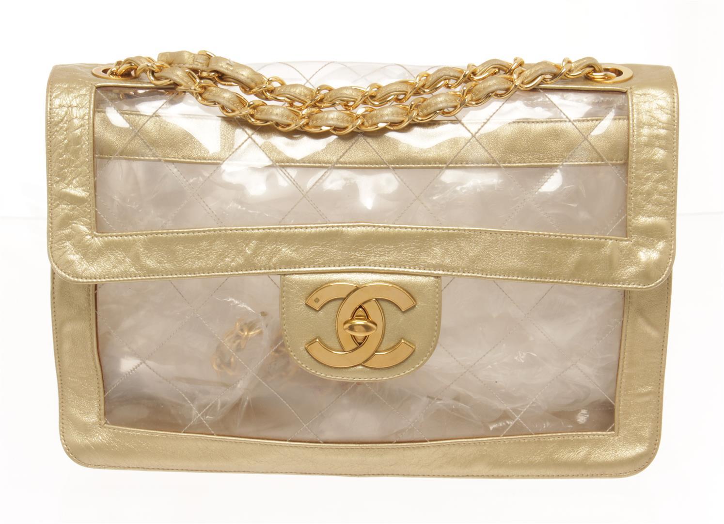 Chanel Vinyl Gold Lambskin Flap Maxi Shoulder Bag