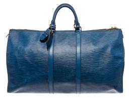 Louis Vuitton Blue Epi Leather Keepall 55 Travel Bag