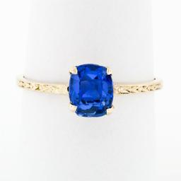 Antique 14k Gold GIA 1.95 ctw NO HEAT Cushion Blue Ceylon Sapphire Solitaire Rin