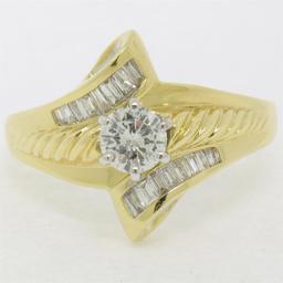 18k Yellow and White Gold 0.90 ctw Round and Baguette Diamond Ring