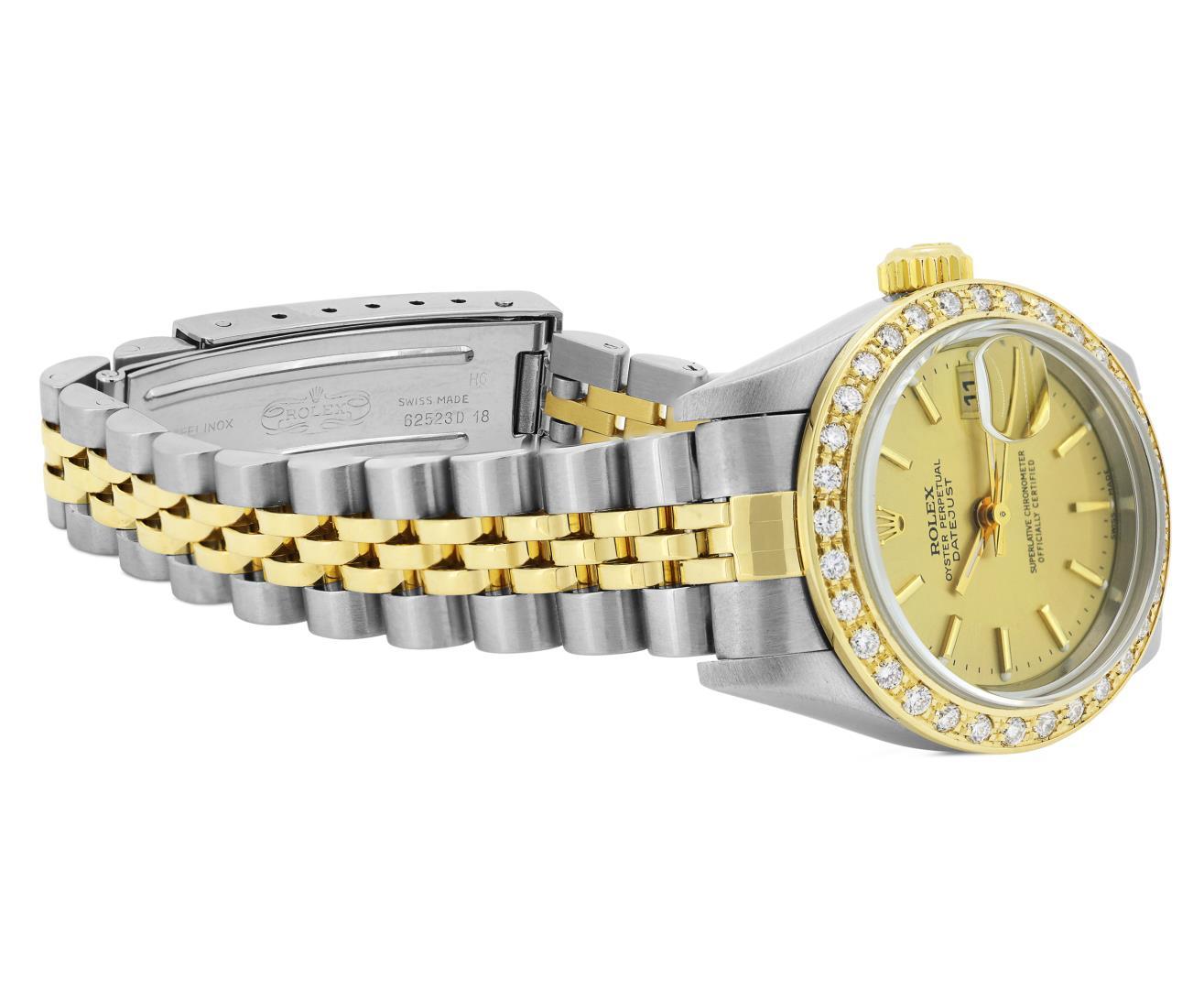 Rolex Ladies 18K Two Tone Gold And Steel Champagne Index Diamond Bezel Datejust