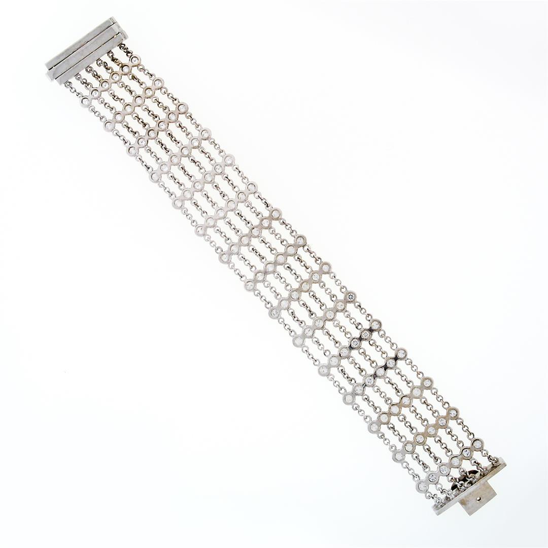 18k White Gold 6.65 ctw 6 Row Diamond by the Yard Wide Flexible Statement Bracel