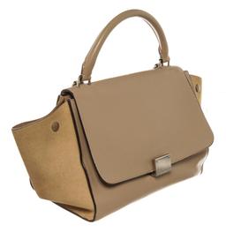 Celine Beige Leather Suede Trapeze Two-Way Bag