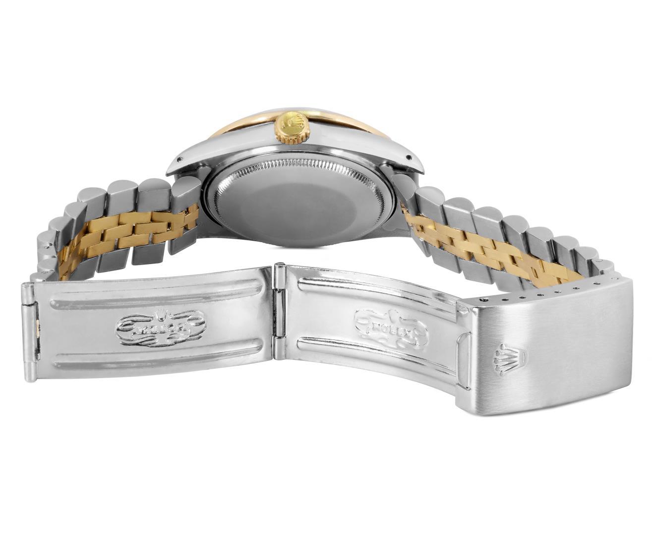 Rolex Mens 2 Tone Champagne Index Pyramid Diamond Bezel Datejust Wristwatch With