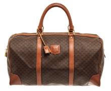 Celine Brown Coated Canvas Macadam Travel Bag