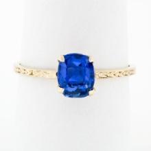 Antique 14k Gold GIA 1.95 ctw NO HEAT Cushion Blue Ceylon Sapphire Solitaire Rin