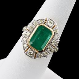 3.31 ctw Emerald and 0.84 ctw Diamond 18K Yellow and White Gold Ring (GIA CERTIF