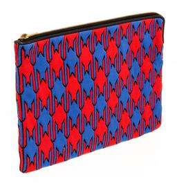 Celine Blue, Multicolor, Red Fabic Houndstooth Zip Pouch