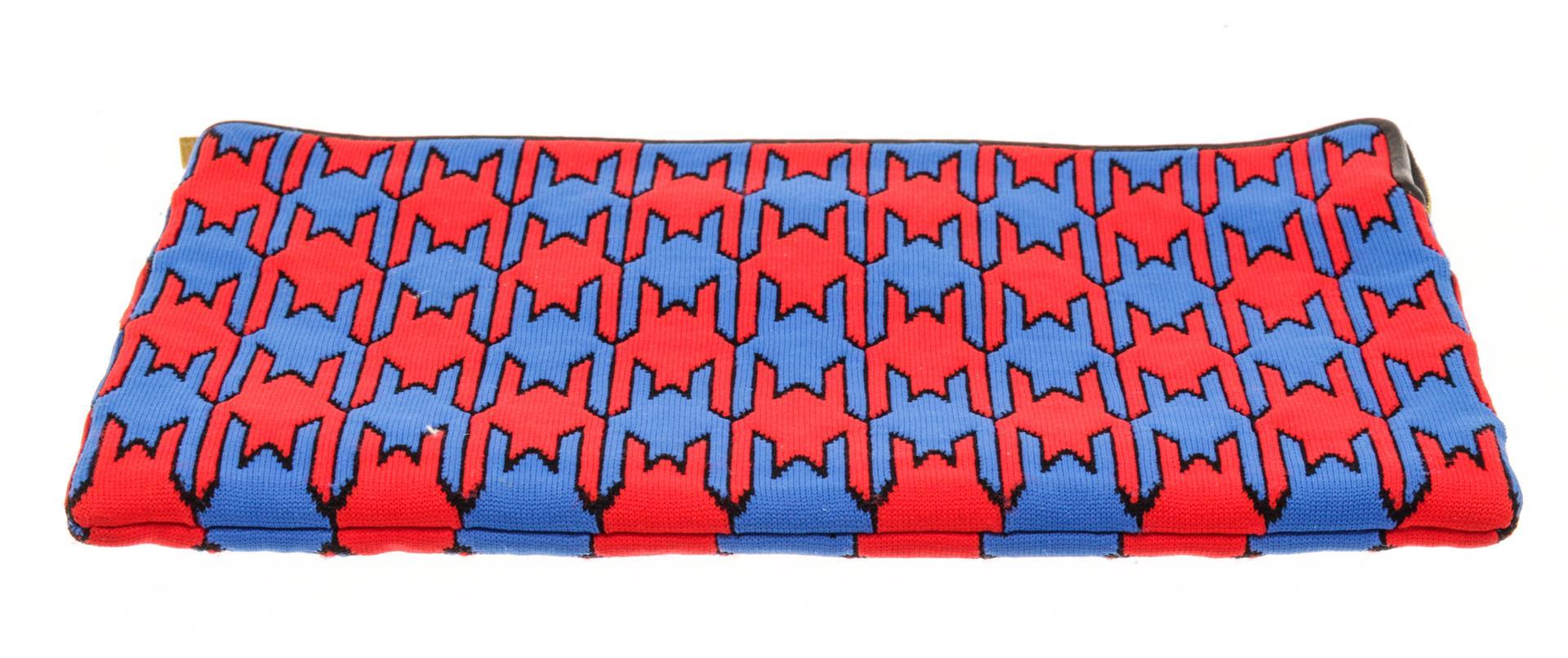 Celine Blue, Multicolor, Red Fabic Houndstooth Zip Pouch