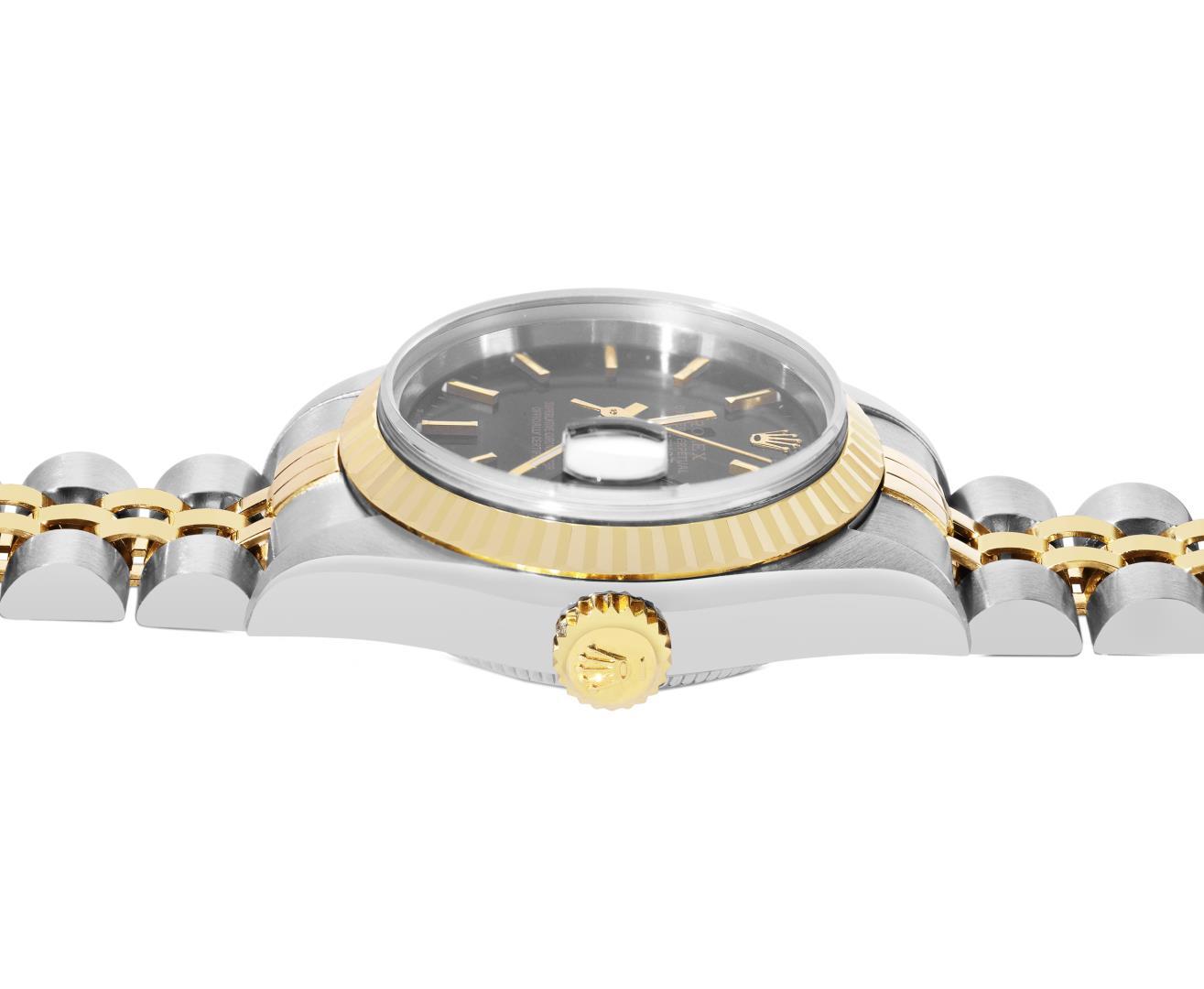Rolex Ladies 18K Two Tone Gold And Steel Black Index 18K Yellow Gold Fluted Beze