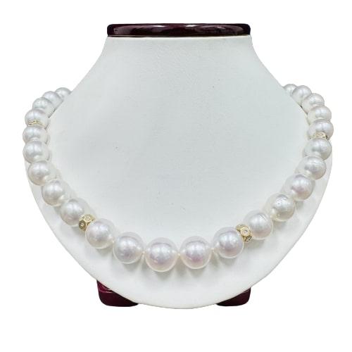 Pearl and Diamond Necklace - 14KT Yellow Gold