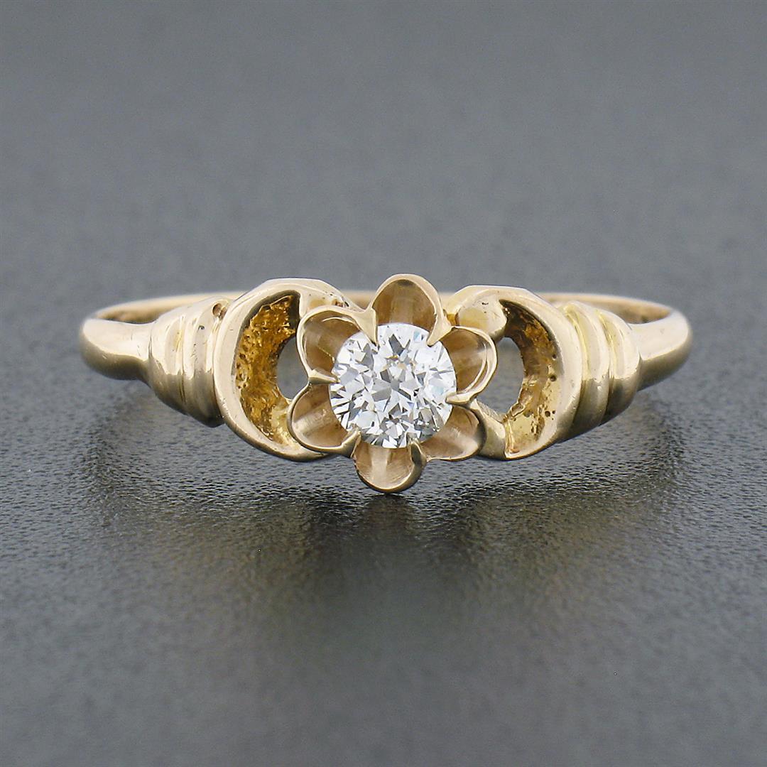 Antique 10k Gold .25 ctw Old European Diamond Flower Prong Setting Engagement Ri