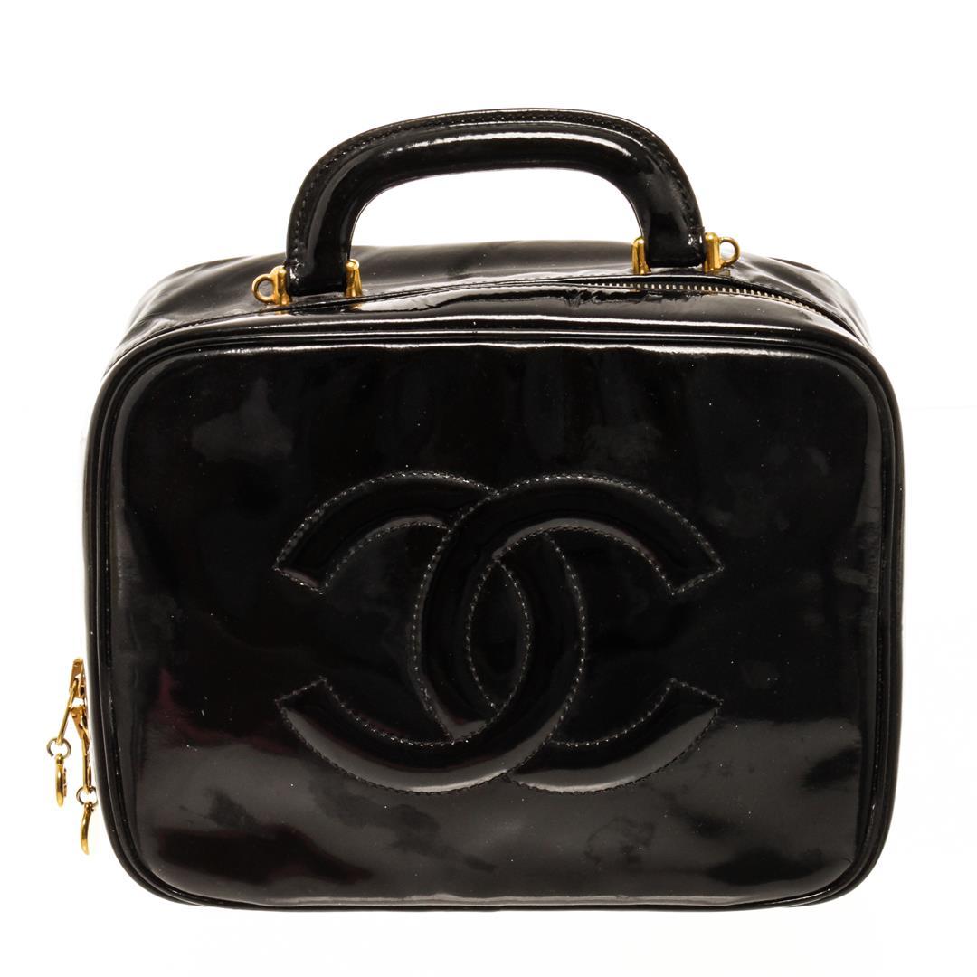 Chanel Black Patent Leather CC Vanity Case