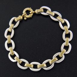 NEW Italian Solid 14K TT Gold 8" Interlocking Oval Link Chain Bracelet 16.98g