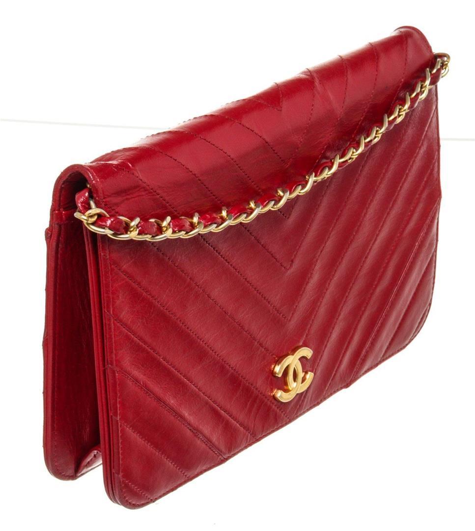 Chanel Red Leather Full Flap Shoulder Bag