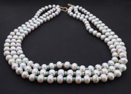 Three-Strand Pearl & Antique Peruvian Bead Necklace