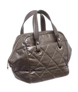 Chanel Gray Quilted Vinyl Bowling Satchel Handbag