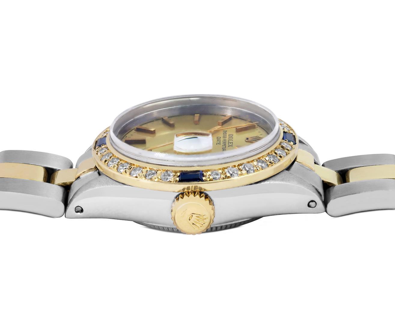 Rolex Ladies Two Tone Gold And Steel Champagne Dial Diamond And Sapphire Date Wa