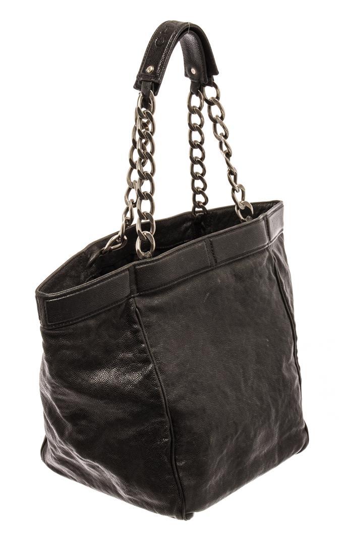 Chanel Black Caviar Leather CC Chain Tote Bag