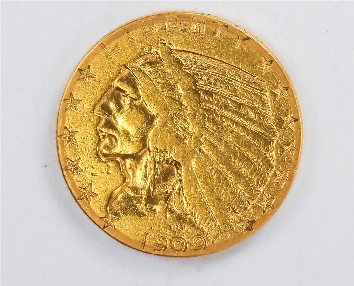 1909-S $5 Indian Head Half Eagle Gold Coin C