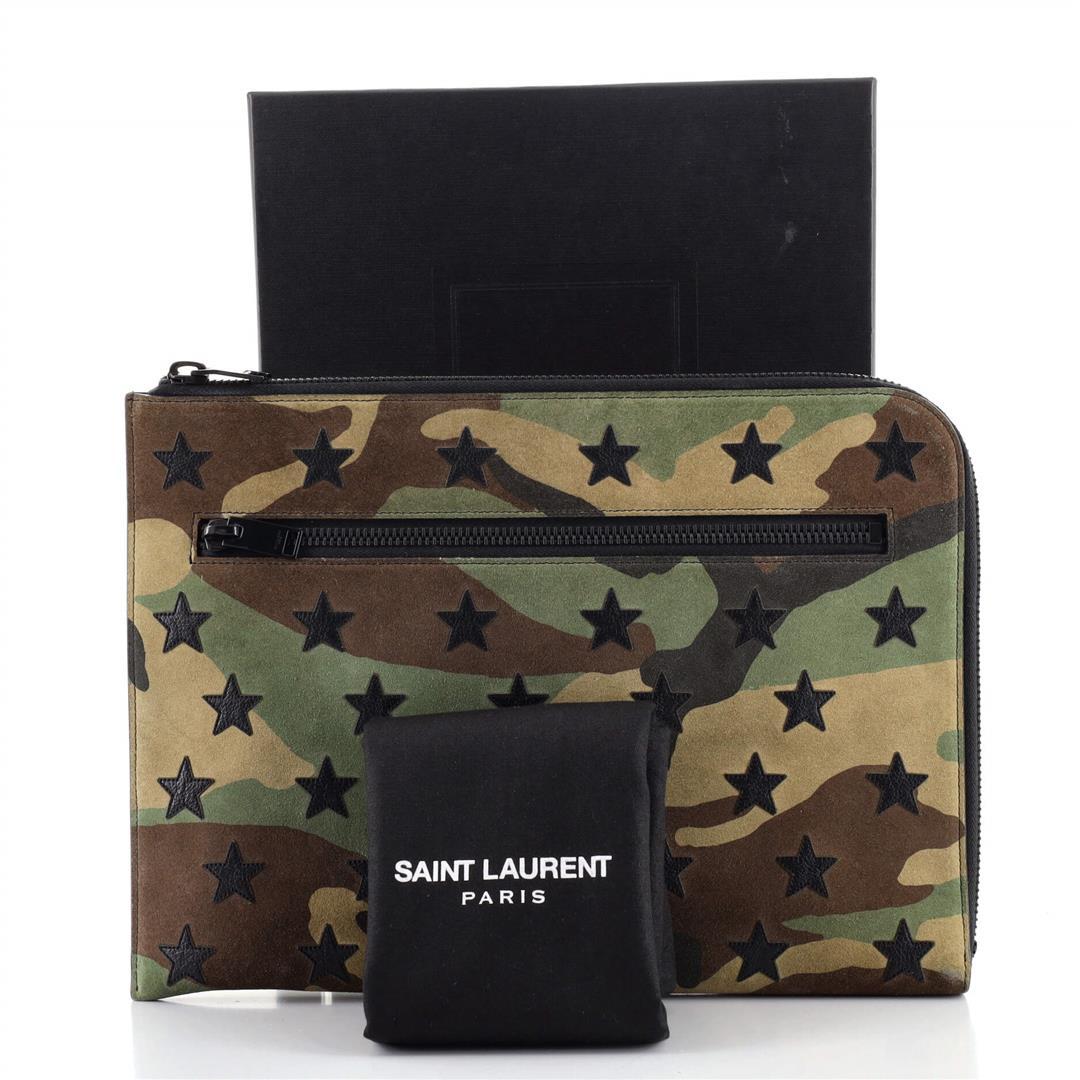 Saint Laurent Stars Portfolio Clutch Camouflage Suede