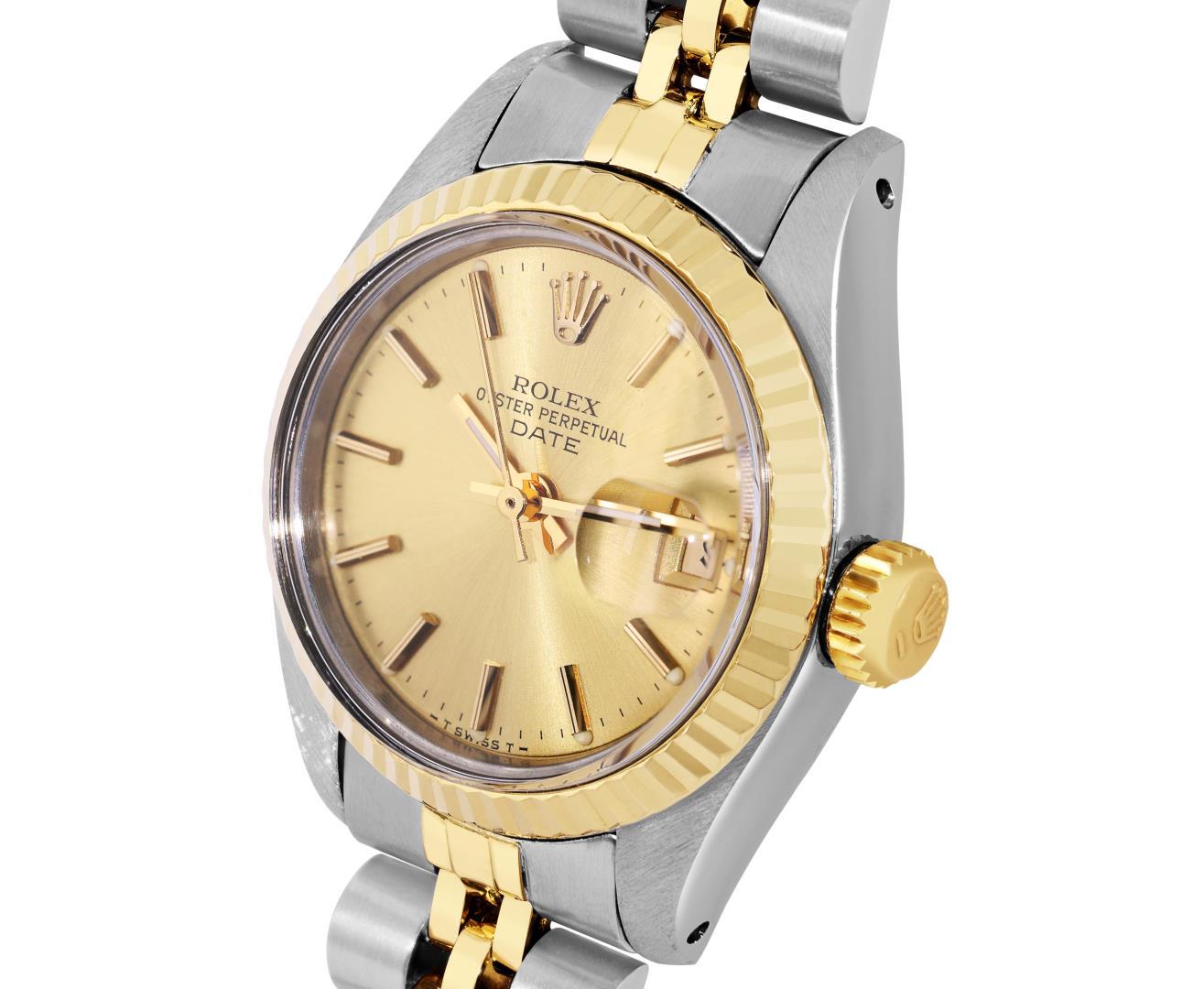 Rolex Ladies Two Tone Gold And Steel Champagne Index Dial Date Wristwatch With R