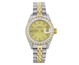 Rolex Ladies Two Tone Gold And Steel Champagne Index Diamond Bezel Date Wristwat