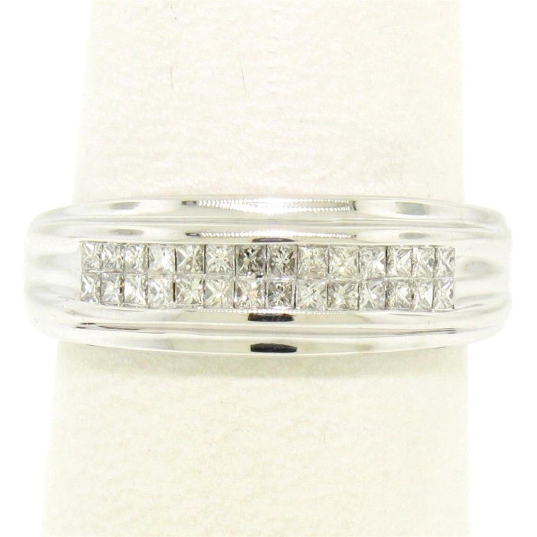 14k Solid White Gold 0.56 ctw 2 Row Invisible Set Princess Cut Diamond Band Ring