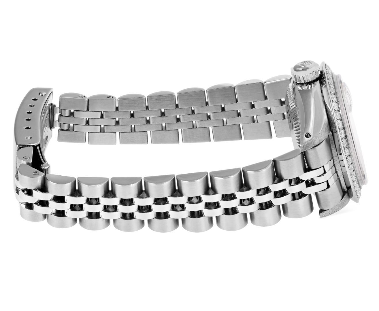 Rolex Ladies Stainless Steel Silver Index Diamond Bezel Date Wristwatch With Rol