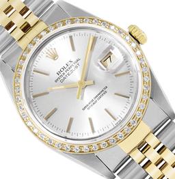 Rolex 36MM 2Tone Silver Dial 18K Yellow Gold Diamond Bezel Datejust With Rolex B