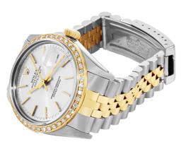 Rolex 36MM 2Tone Silver Dial 18K Yellow Gold Diamond Bezel Datejust With Rolex B