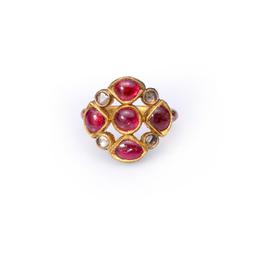 Antique Indian High Carat Gold Ruby & Diamond Ring