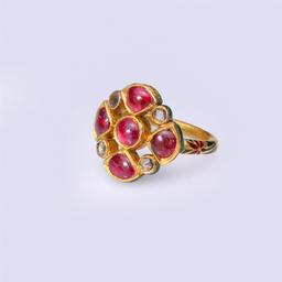 Antique Indian High Carat Gold Ruby & Diamond Ring