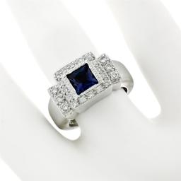 14K White Gold 1.65 ctw Princess Iolite Bezel Solitaire Diamond Halo Brushed Rin