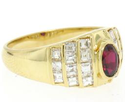 Estate 18k Yellow Gold 1.75 ctw Ruby and Diamond Wide Band Ring