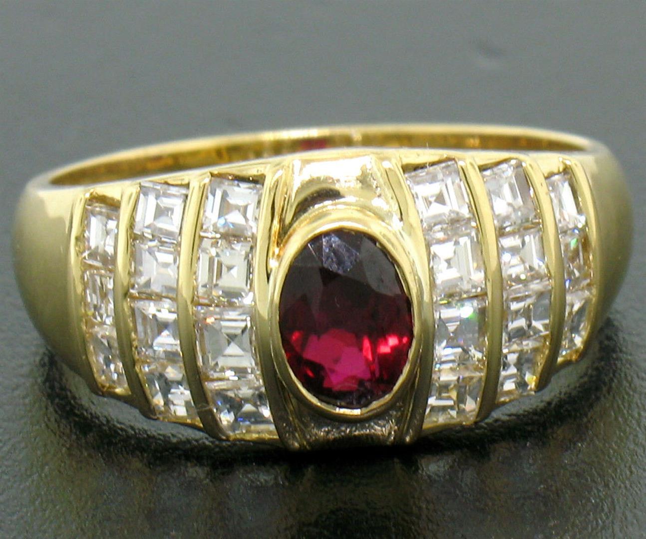 Estate 18k Yellow Gold 1.75 ctw Ruby and Diamond Wide Band Ring