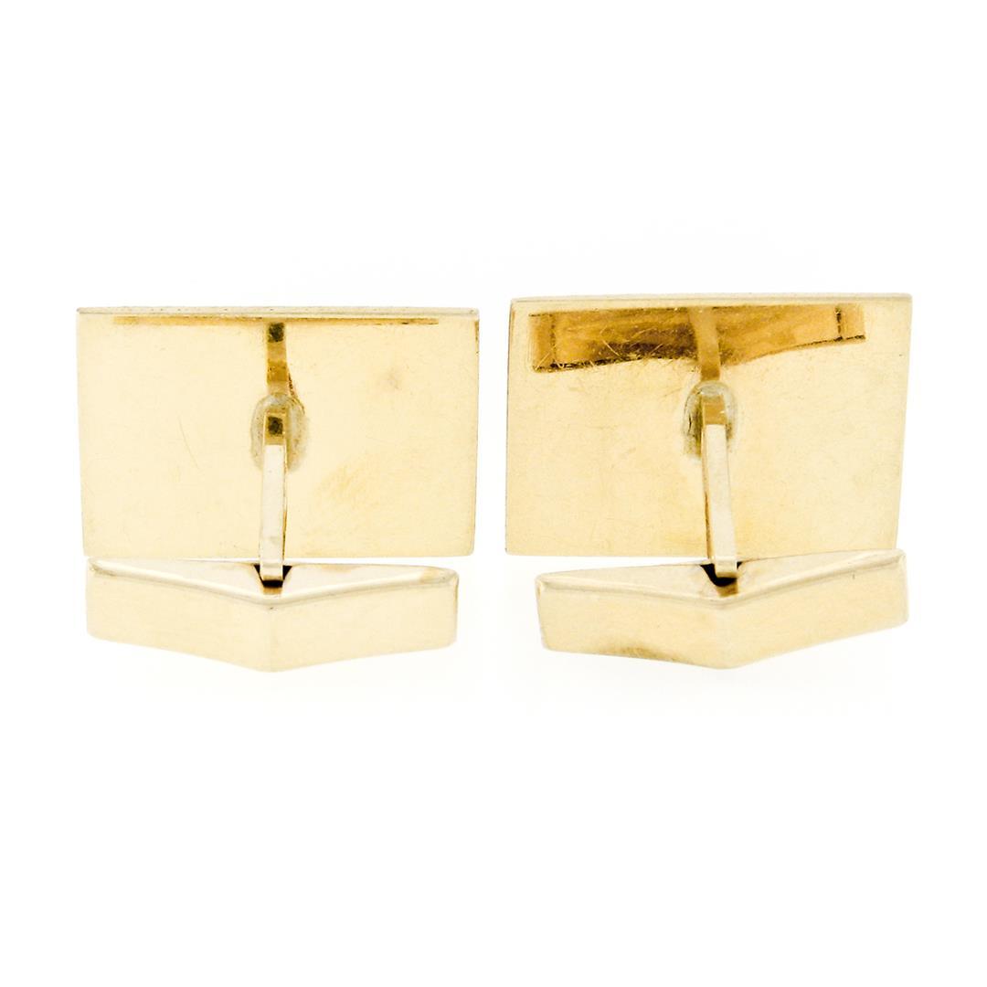 Large Vintage 14k Yellow Gold Flat Rectangular Black Onyx Florentine Cuff Links