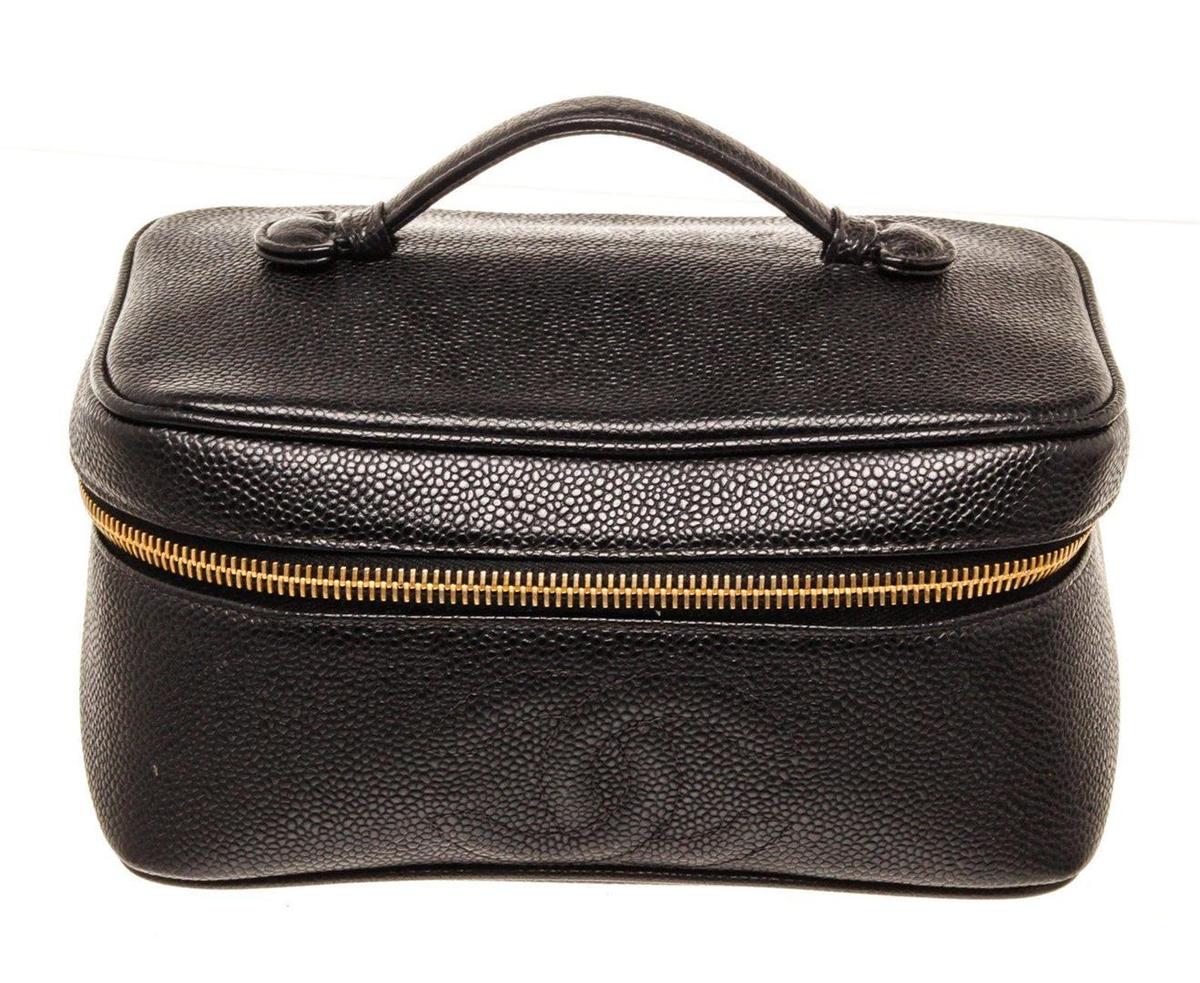 Chanel Black Caviar Leather Vanity Case Bag