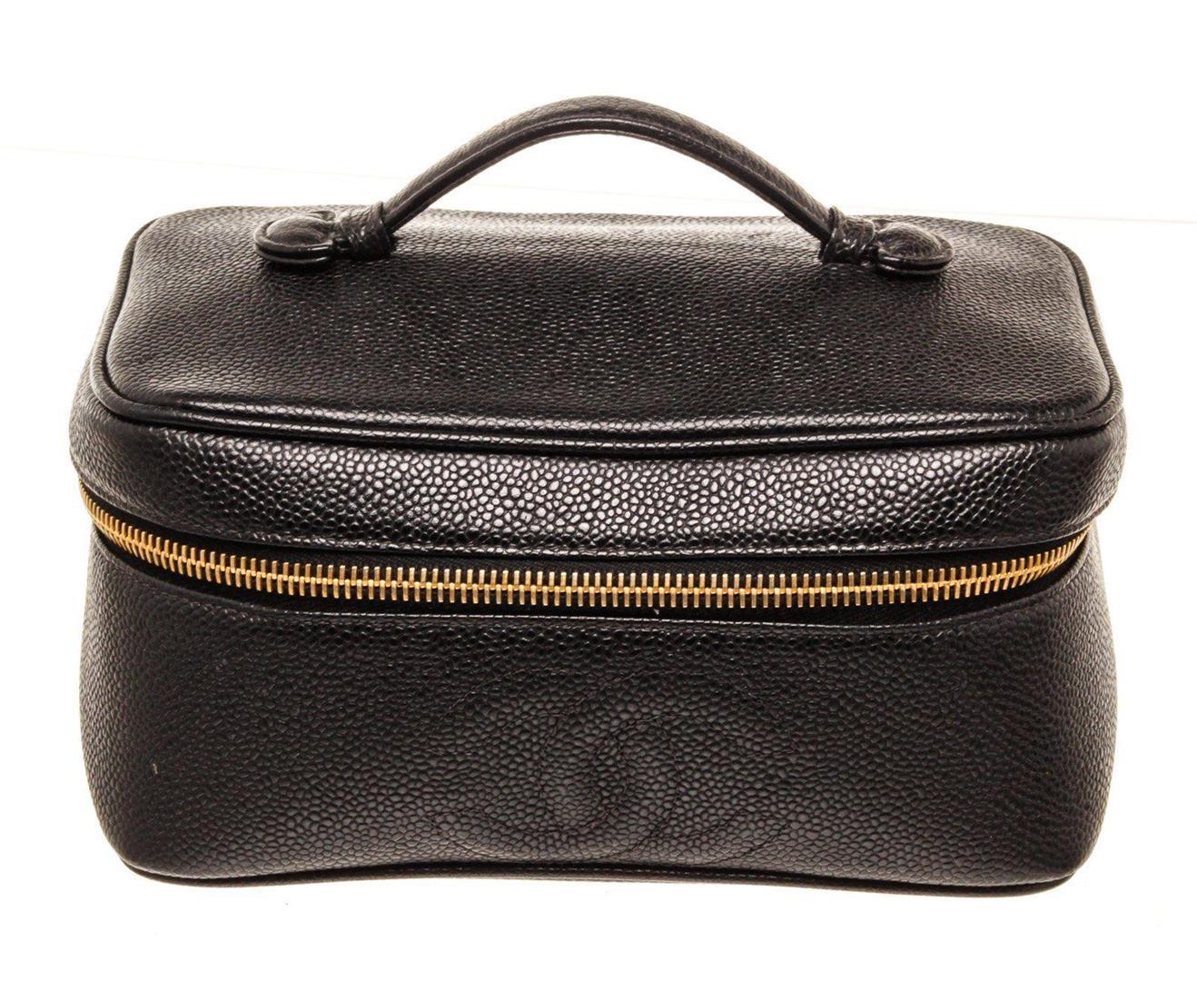 Chanel Black Caviar Leather Vanity Case Bag