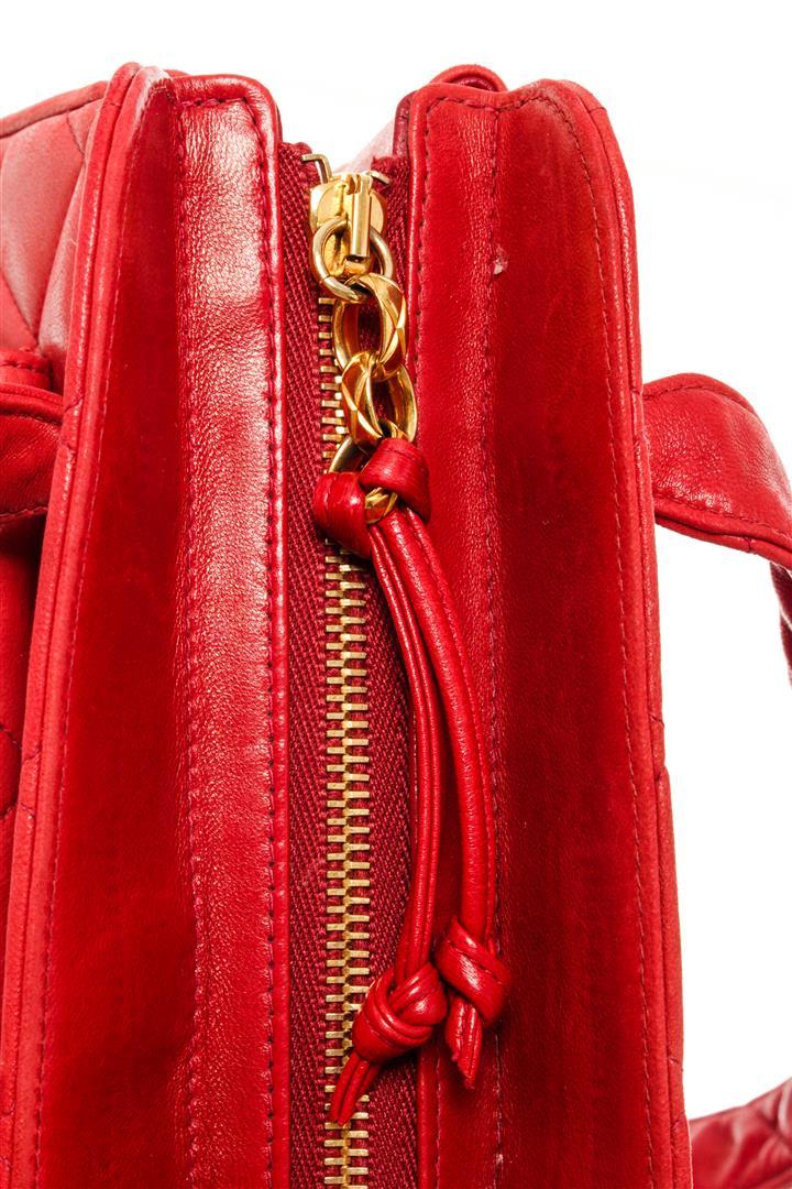 Chanel Red Lambskin CC Front Pocket Shoulder Bag