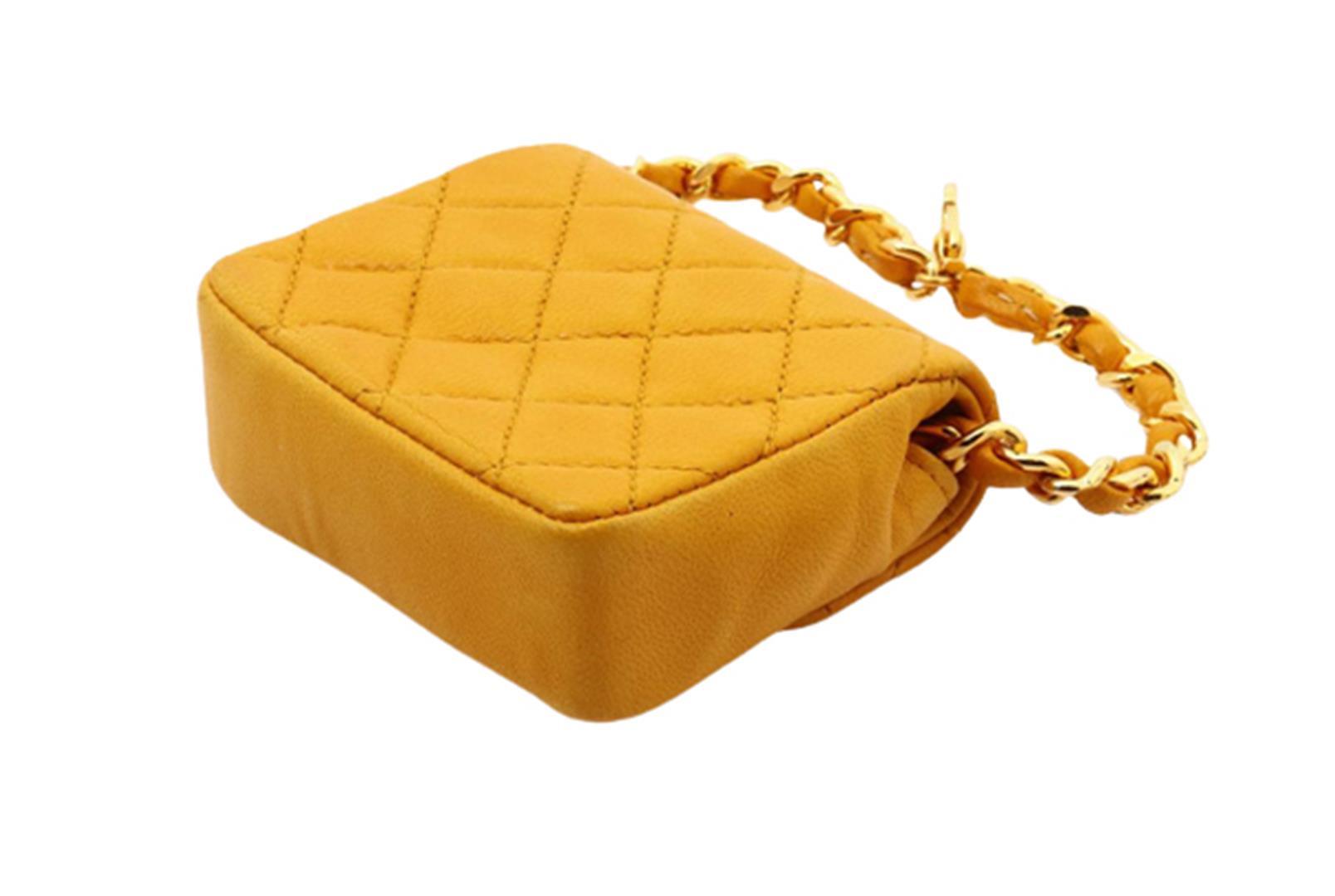 Chanel Yellow Quilted Leather Flap Micro Flap Bag