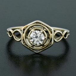 Antique Art Deco 14k White Gold .35 ctw European Diamond Solitaire Engagement Ri