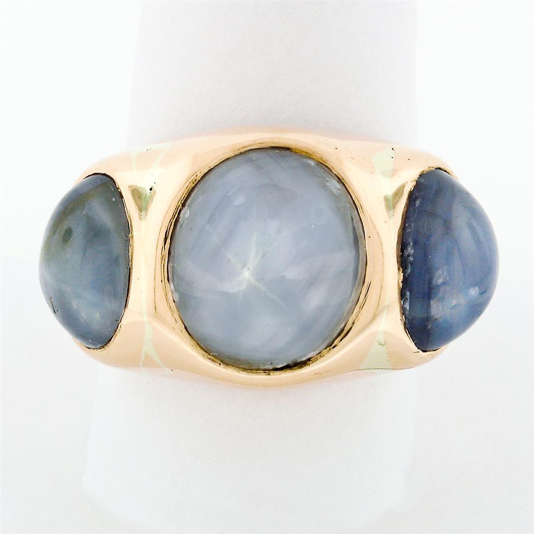 Men's Vintage Bold 14k Rose Gold 34.25 ctw Bezel Oval Star Sapphire 3 Stone Ring