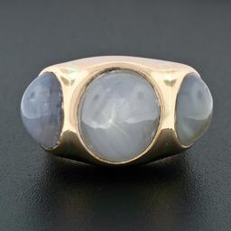 Men's Vintage Bold 14k Rose Gold 34.25 ctw Bezel Oval Star Sapphire 3 Stone Ring