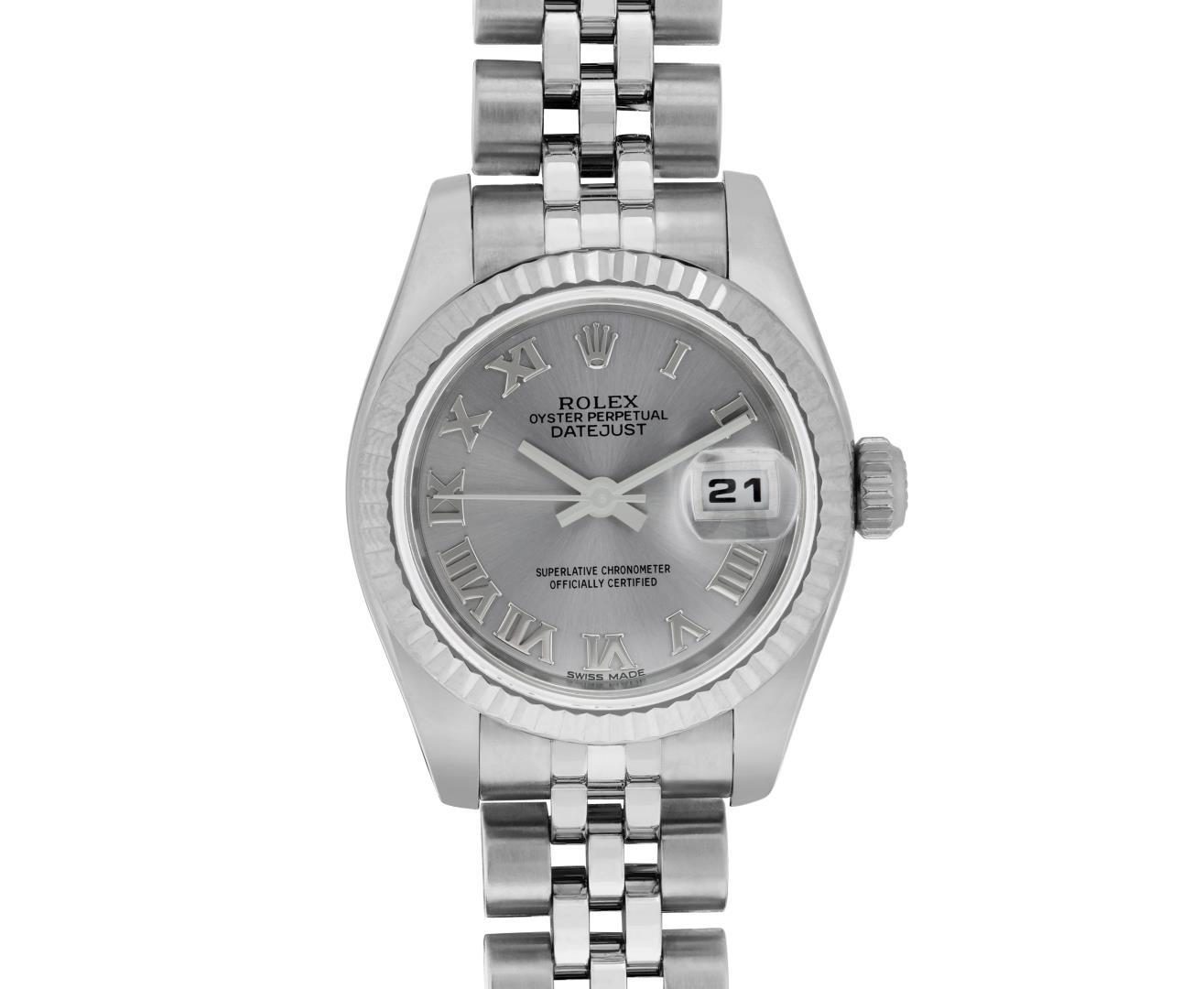 Rolex Ladies Quickset Silver Roman White Gold Bezel With Hidden Clasp Jubilee Ba