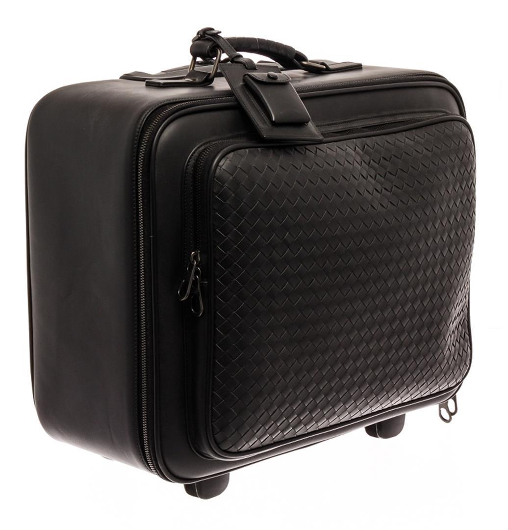 Bottega Veneta Black Intrecciato Leather Trolley Suitcase