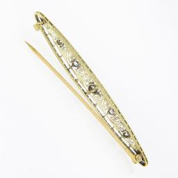 Antique Edwardian Krementz 14k TT Gold European Diamond Filigree Bar Pin Brooch