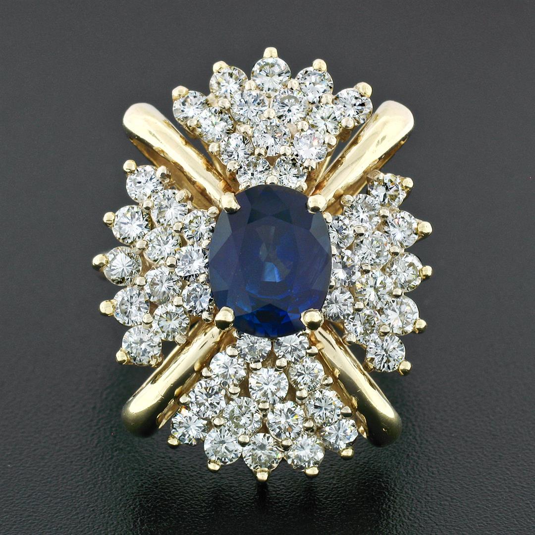 Large Vintage 14k Gold 6.24 ctw GIA Oval Ceylon Sapphire & Diamond Cocktail Ring